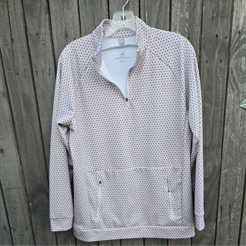 Mizzen+Main Men's  Trim Light Grey Geo Print Versa Quarter Zip Pullover size S